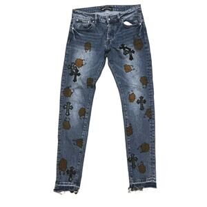 Men’s Blue Jeans With Black Crosses On Them